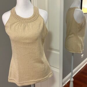Ann Taylor Champagne Gold Shimmer Braided Trim Knit Tank
